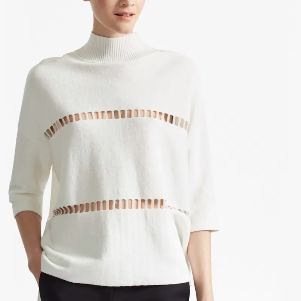 French Connection Cream Turtleneck Sweater with Cut-Outs
